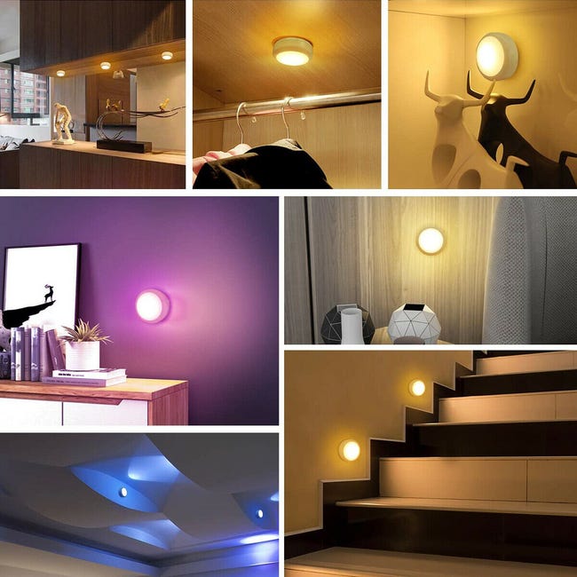 Lot de 6 Eclairage à piles Spots sous meuble LED intégrée éclairage armoire  0.6W Multicouleur + télécommande