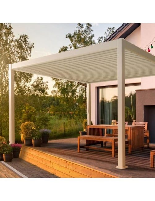 Pergola bioclimatique OMBREA autoportée 3 x 4 m - Blanc | Leroy Merlin rideau pergola ombrea