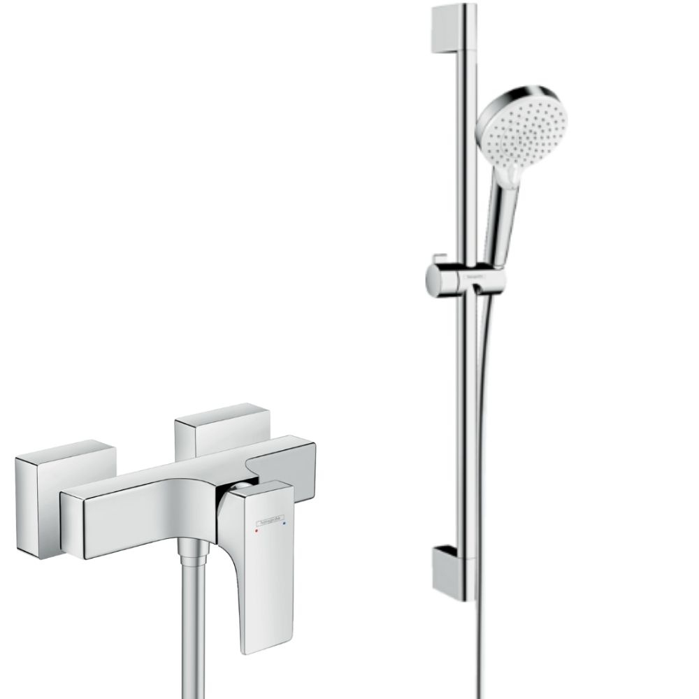 Ensemble de support de douchette Hansgrohe Crometta au design contemporain  blanc/chromé, Hydrothérapie & Robinetterie