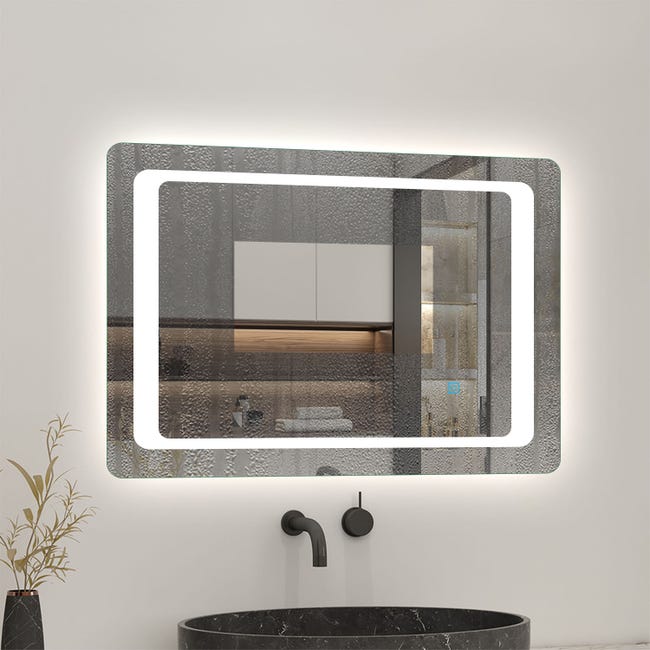 Miroir lumineux anti-buée avec interrupteur tactile + Lumière blanc 6000k +  160 x 4 x 80 cm (L x P x H)