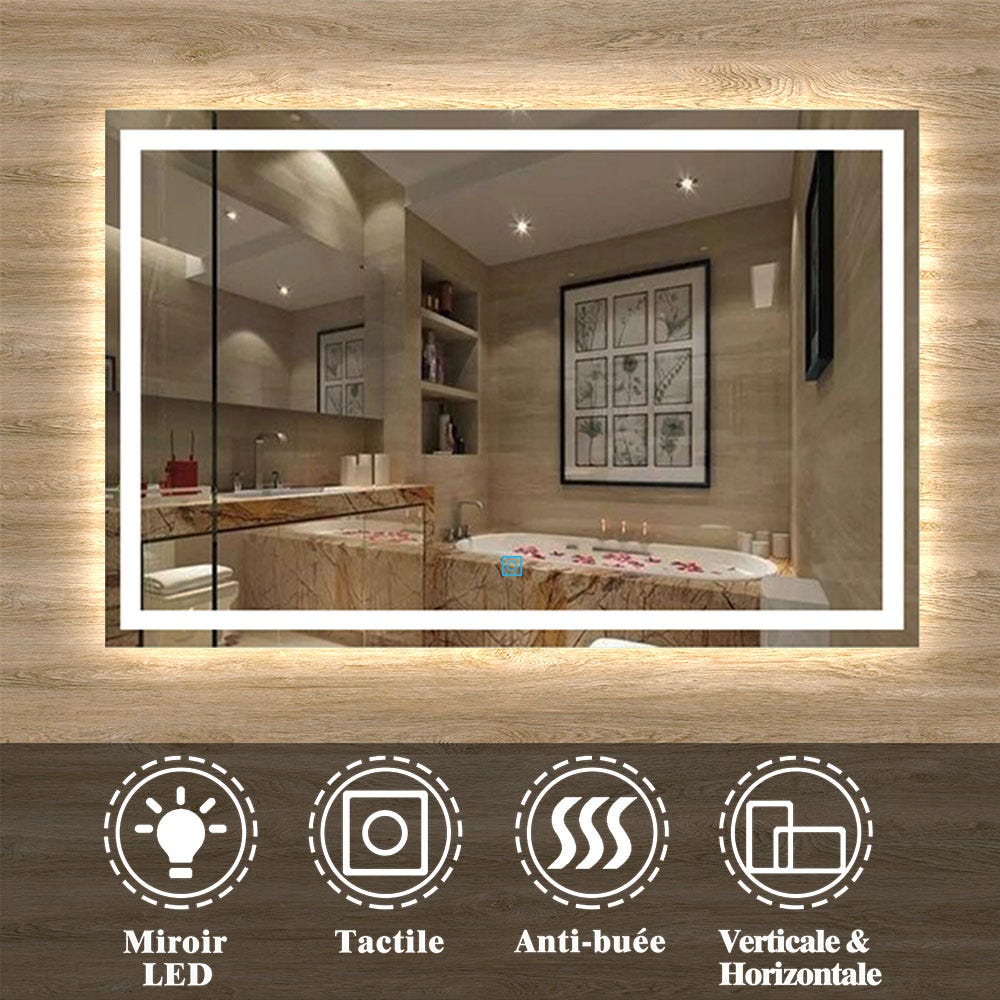 Miroir salle de bain LED ELEGANCE 90 cm x 80 cm - avec interrupteur sensitif
