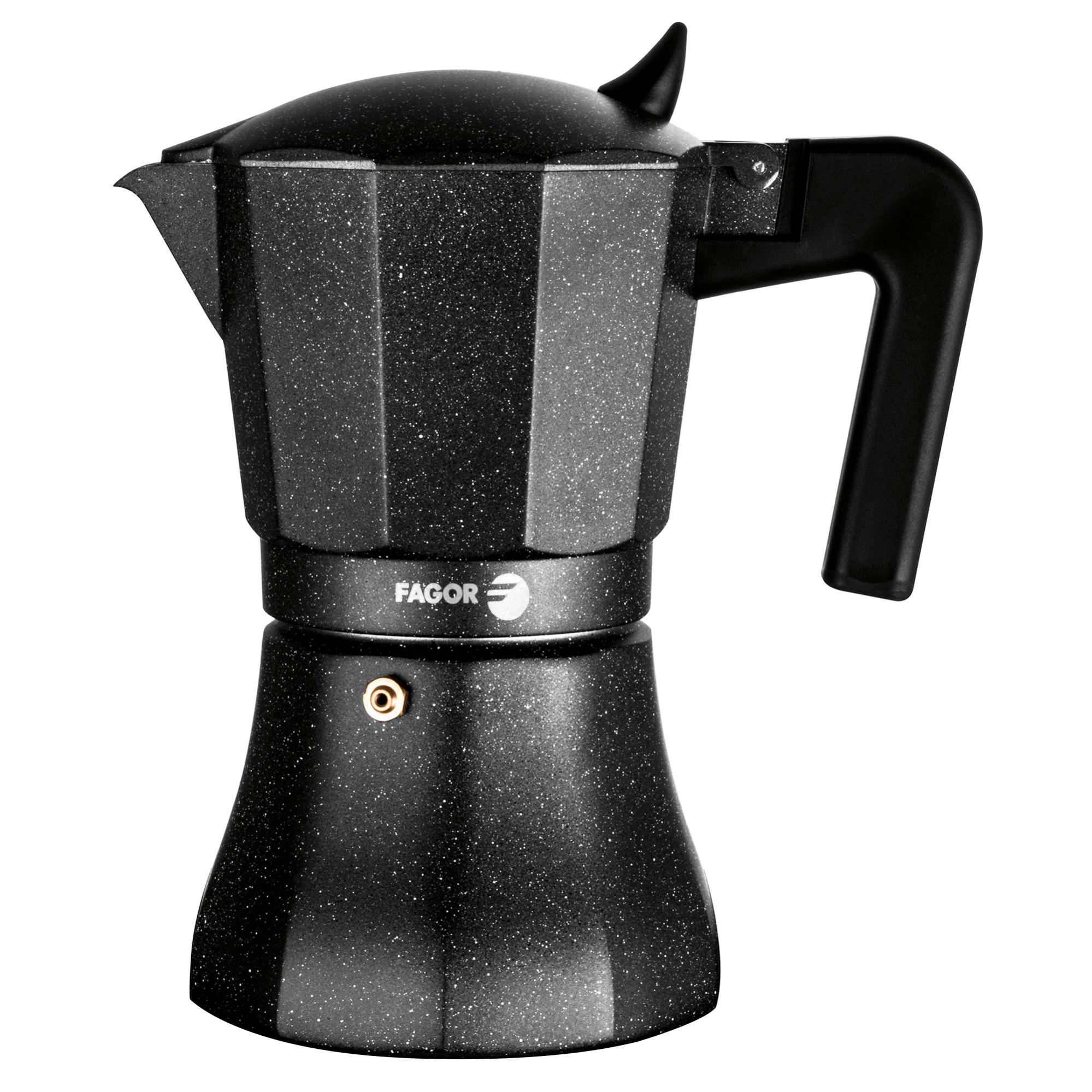 Cafetera Italiana Aluminio 3 Tazas Café, Junta Silicona, Vitrocerámica, Gas, Eléctrica, Fagor, Negro, , Tiramisú