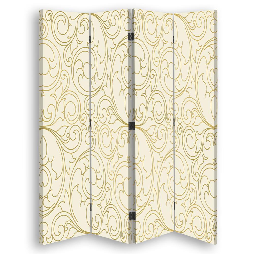 Paravento 4 Pannelli BAKAJI: Struttura Legno E Tela Stampata, 160x180 Cm, Design Pagode, Pieghevole
