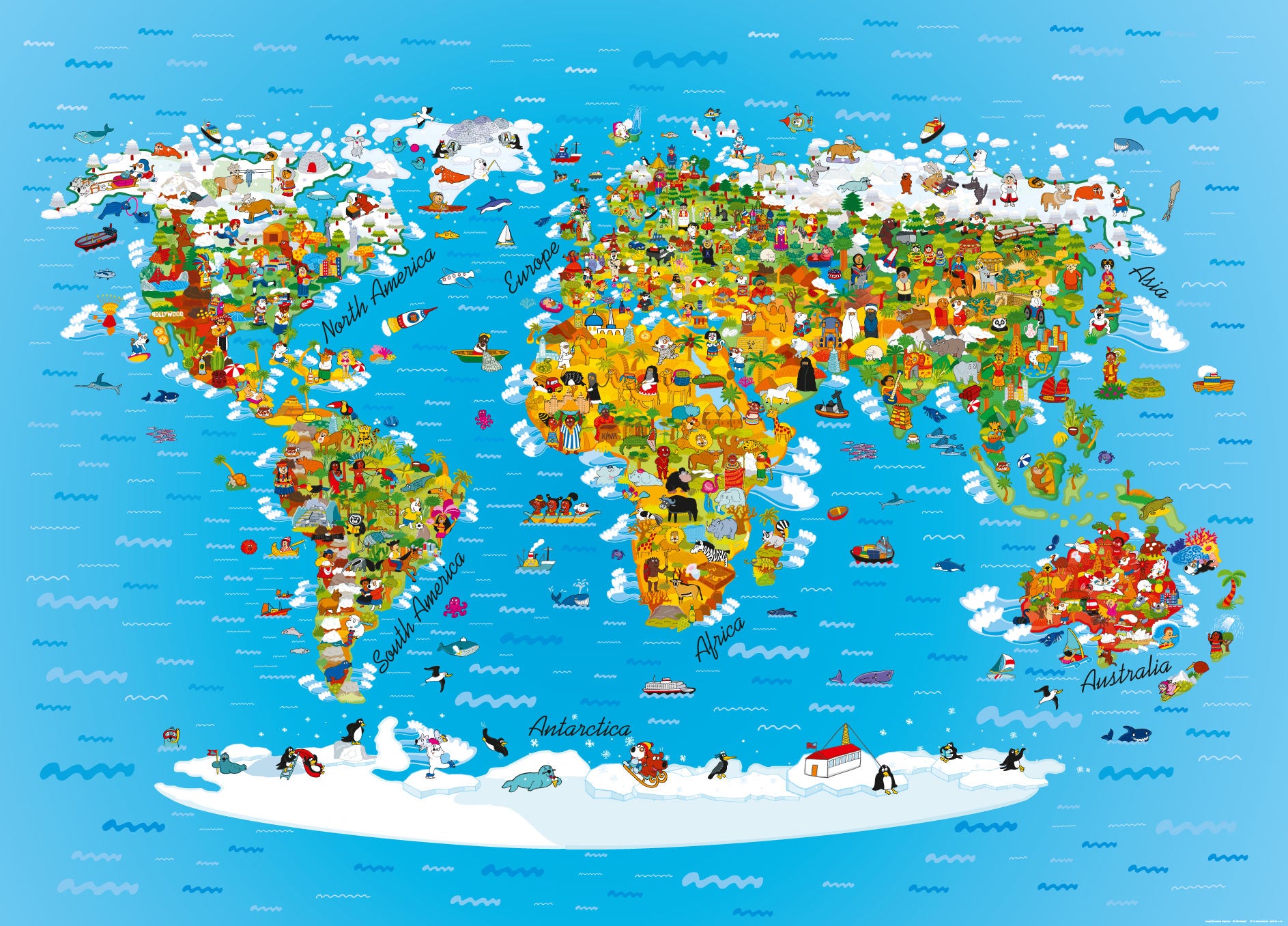 Poster mappa del mondo per i bambini blu, giallo e verde - 160 x 110 cm -  Sanders & Sanders