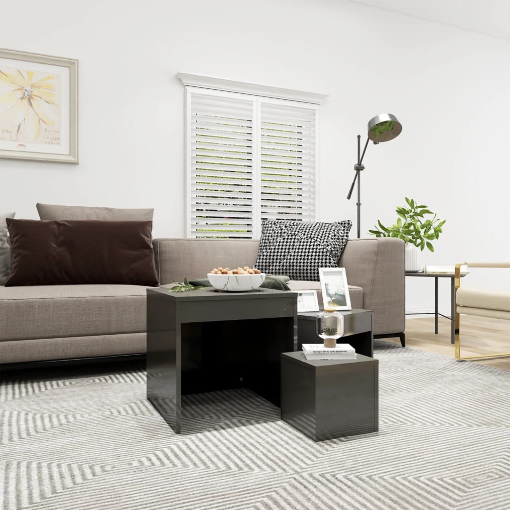 impilabili impilabili colore bianco e grigio lucido Set di 3 tavolini da salotto in legno MDF 
