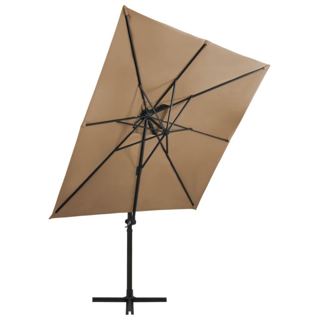 VidaXL Ombrellone A Sbalzo 400x300 Cm Con Doppia Copertura, Base A Croce, Alluminio, Tortora - 3