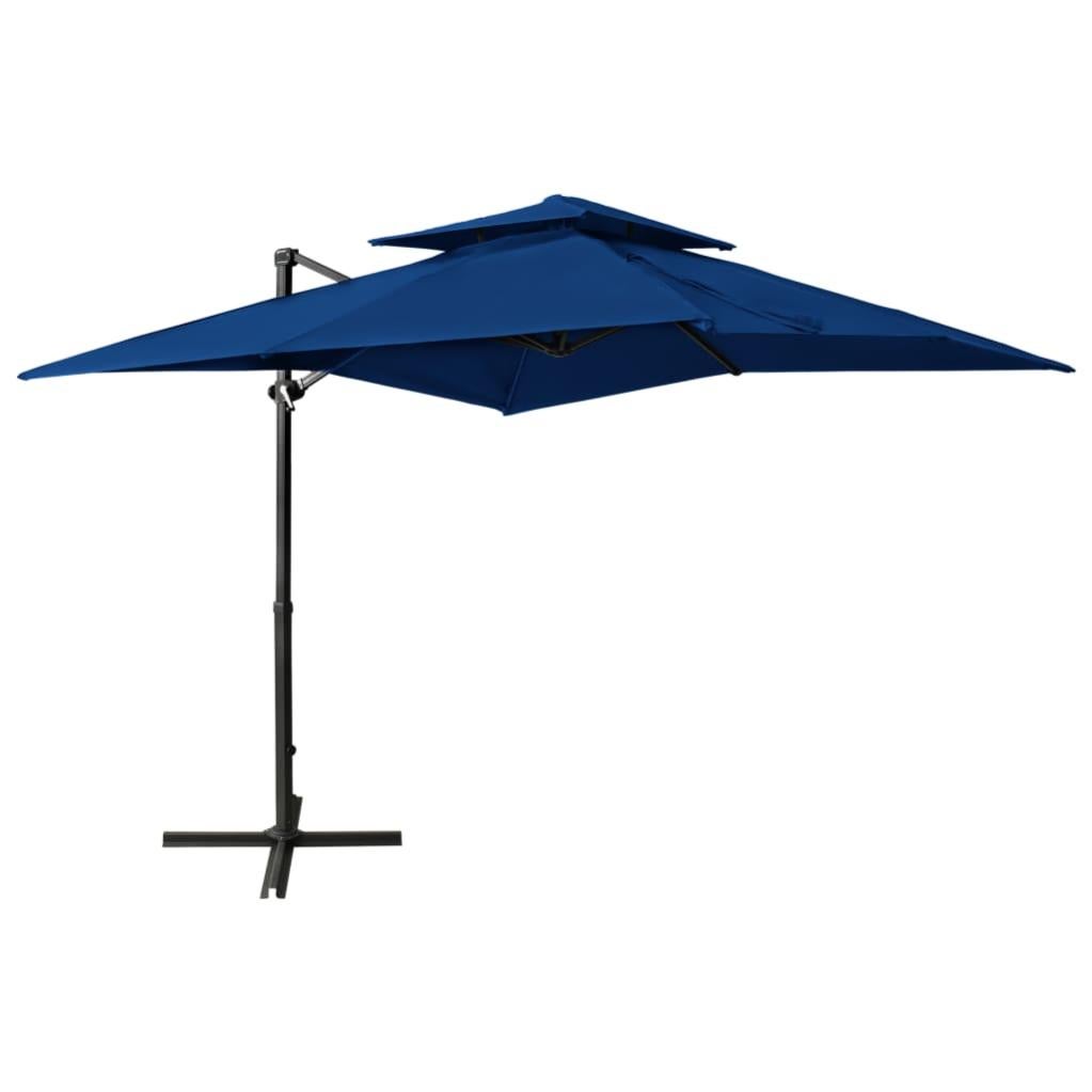 VidaXL Ombrellone A Sbalzo 400x300 Cm Con Doppia Copertura, Base A Croce, Alluminio, Tortora - 5