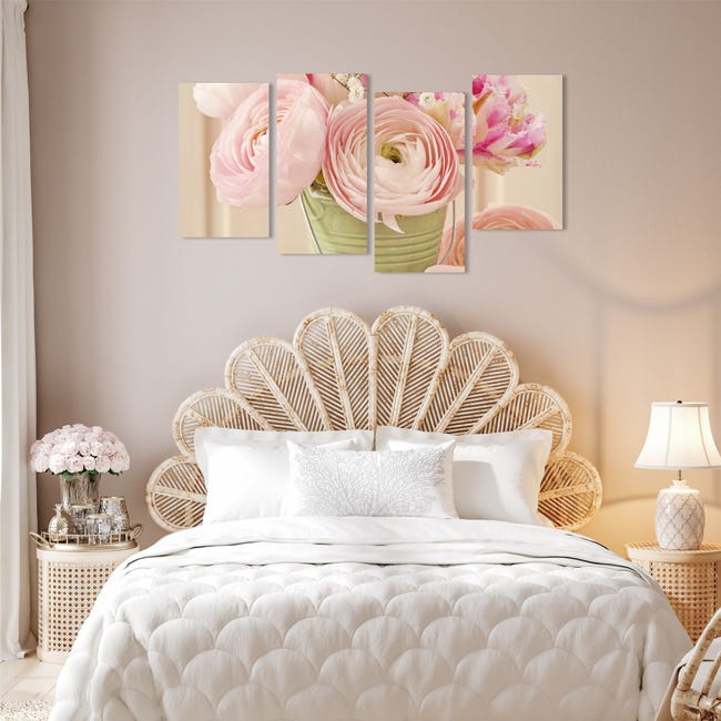 Fiori rosa shabby chic - quadro moderno stampa su tela per soggiorno camera  da letto 152x78 cm