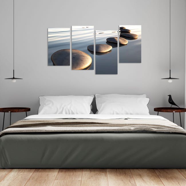 Stones - quadro moderno zen rilassante con sassi e acqua stampa su tela per  soggiorno camera da letto bagno ufficio 152x78 cm
