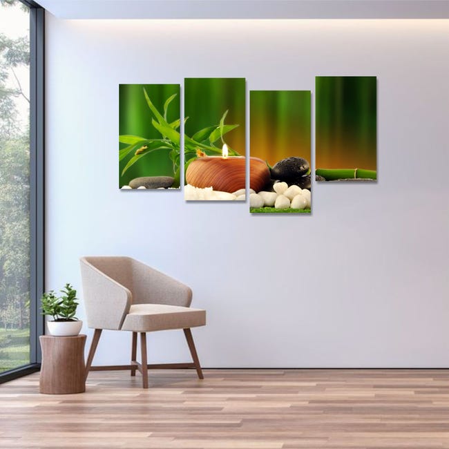 Zen Candela - quadro moderno bamboo e sassi per bagno centro
