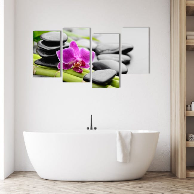 Orchidea e sassi - quadro moderno zen con orchidee per bagno spa centro  benessere stampa su tela 152 x 78 cm
