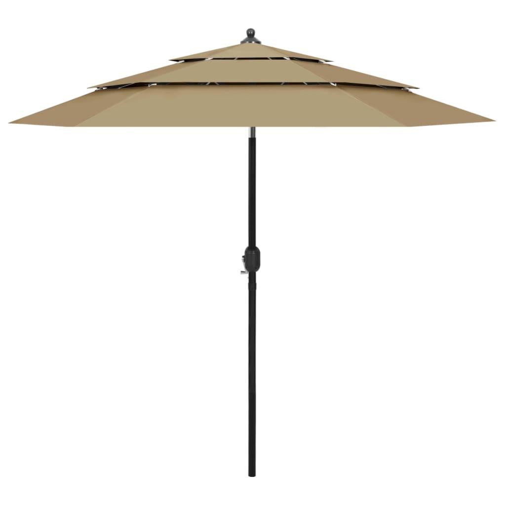 VidaXL Ombrellone A 3 Livelli 2,5x2,5 M – Palo In Alluminio, Colore Talpa, Con Manovella E Inclinazione, Protezione UV