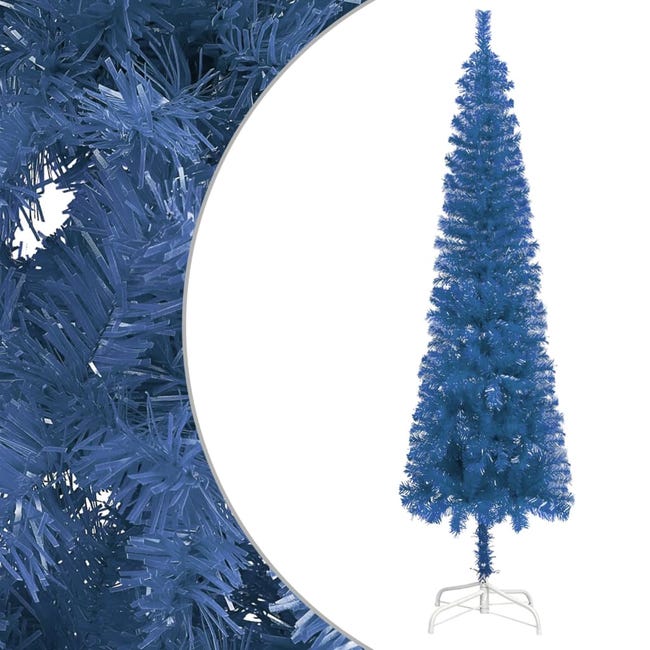 Árbol de Navidad estrecho con LEDs y bolas azul 240 cm | Leroy Merlin