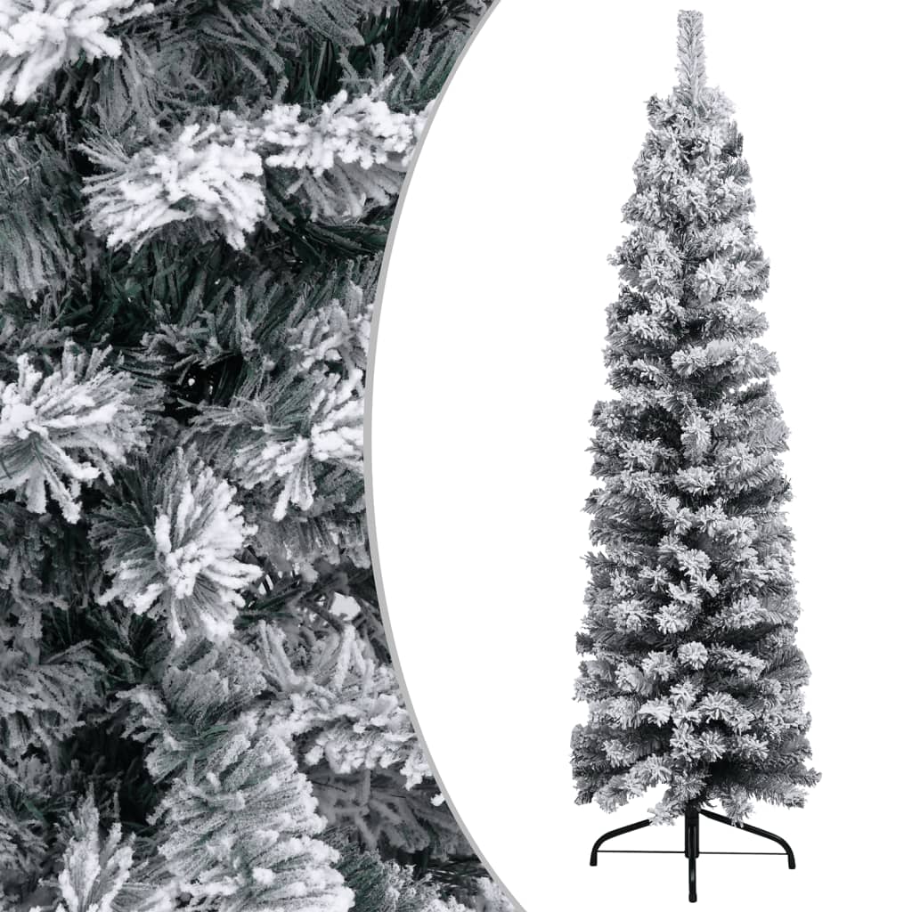 VidaXL Albero di Natale Artificiale Sottile con Neve Verde 120 cm PVC