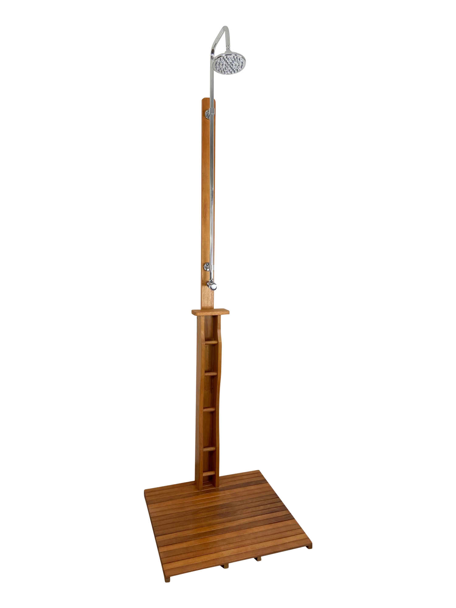 Douche de jardin extérieure en bois avec pommeau de douche et base