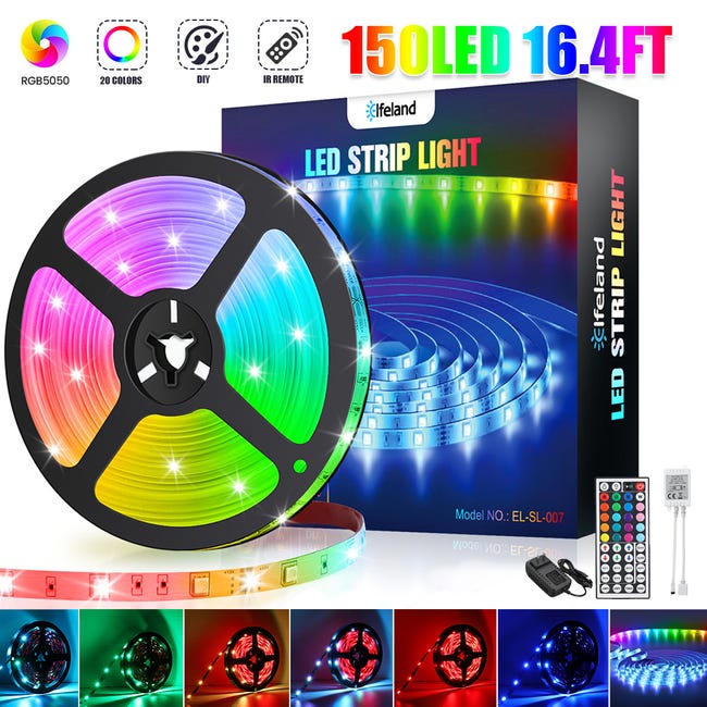 Ruban LED 5 m multicolore Bande LED RGB éclairage 12V 5050RGB Lumineuse  avec Télécommande 44 Touches
