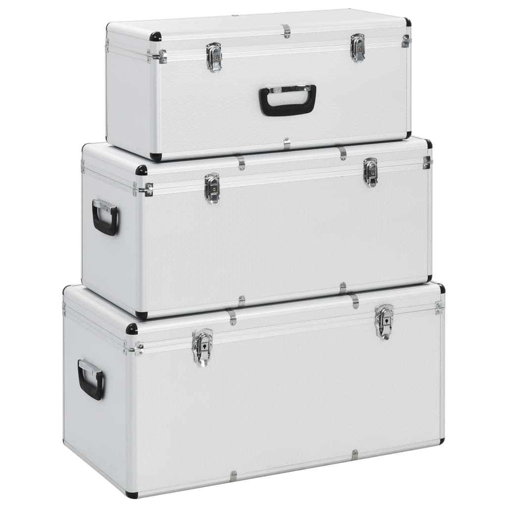 Vidaxl cajas de almacenamiento 3 unidades aluminio plateado
