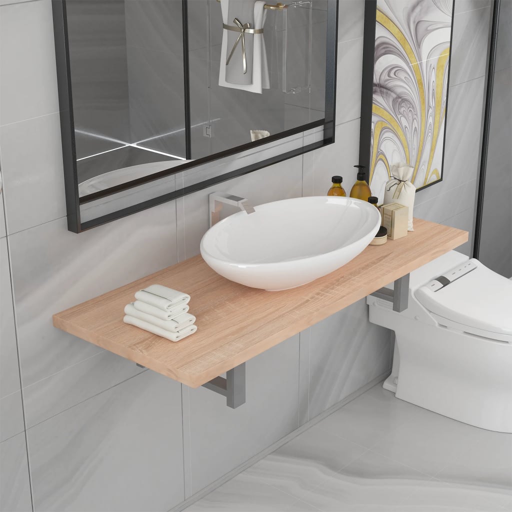 vidaXL Set 3 Mobili da bagno armadietto specchio lavabo lavandino elegante beige 