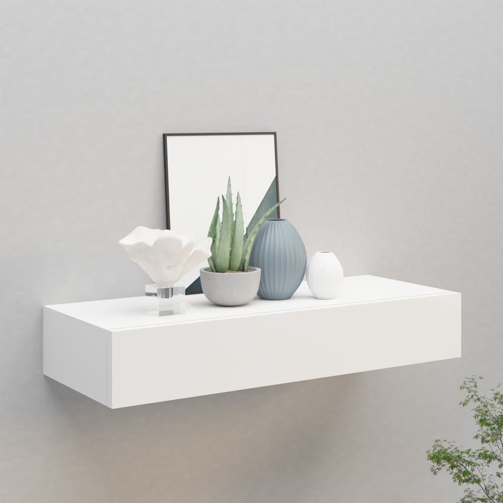 Mensola a parete da 40 cm con cassetto realizzata in rovere e MDF di colore  bianco VidaXL - Habitium®