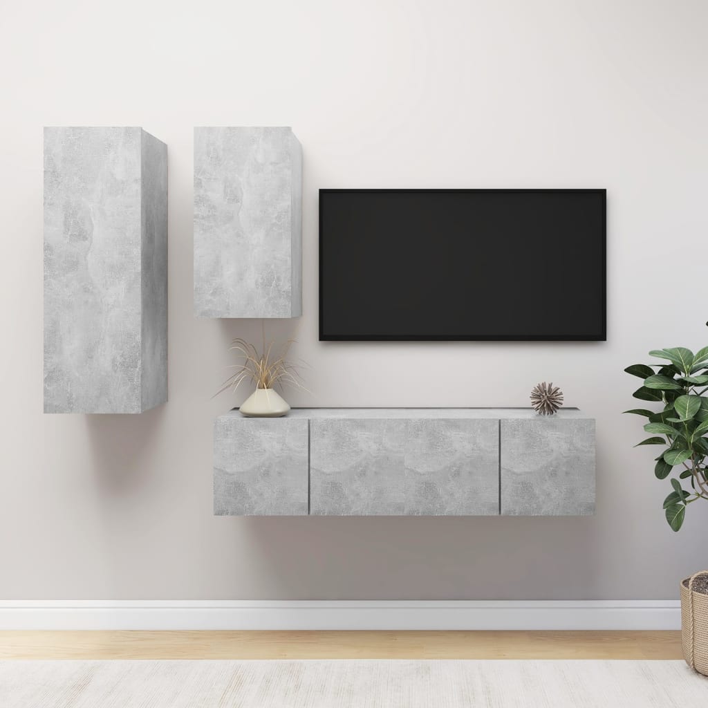 Juego de mueble para tv de 4 piezas aglomerado gris hormigón