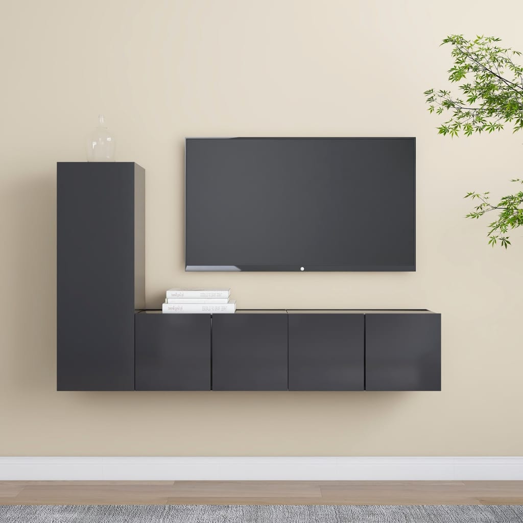 Juego de mueble para TV de 3 piezas aglomerado gris