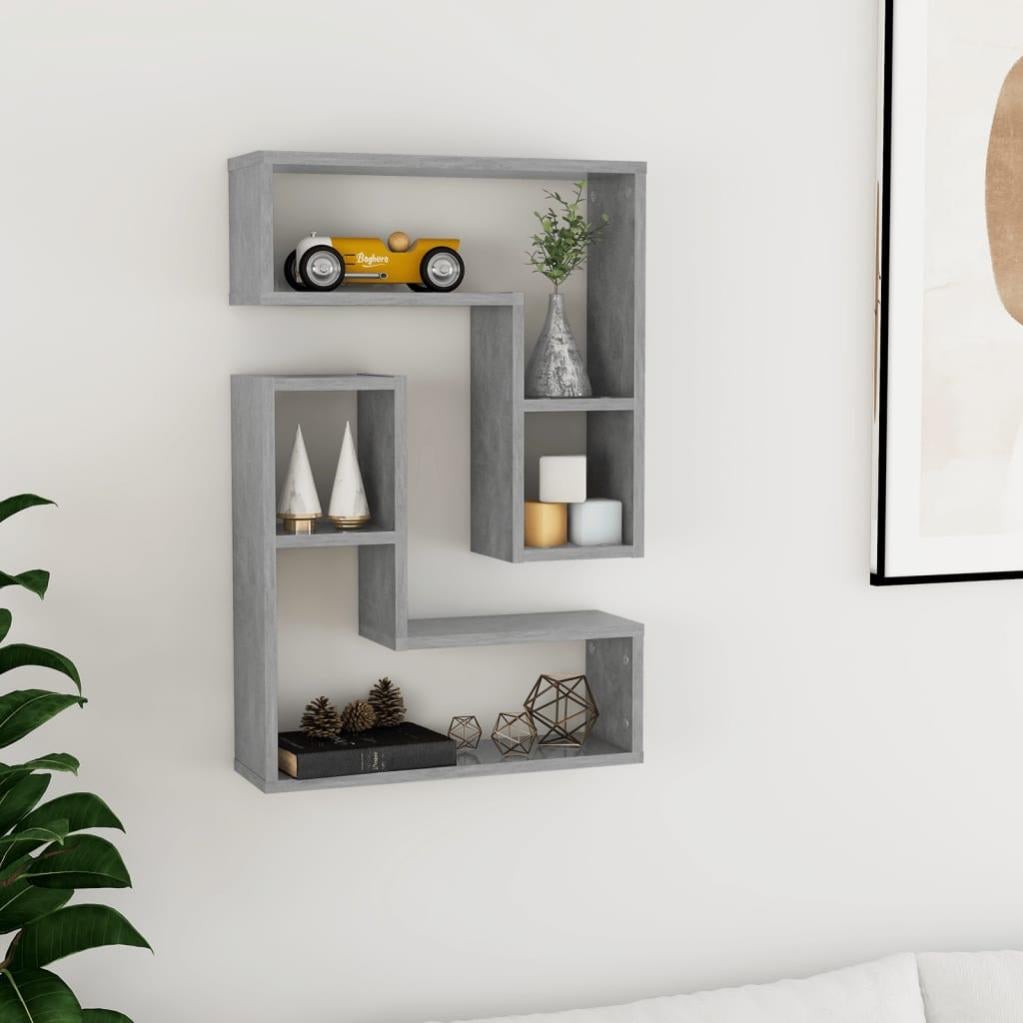 Homgoday Arredamento Mensole Parete a Cubo 6 pz Grigio Cemento 60x15x23 cm in Truciolato, Mensola da Muro, Mensole da Parete, Scaffale da Parete Appendere Ripiano per Ingresso Ripiano