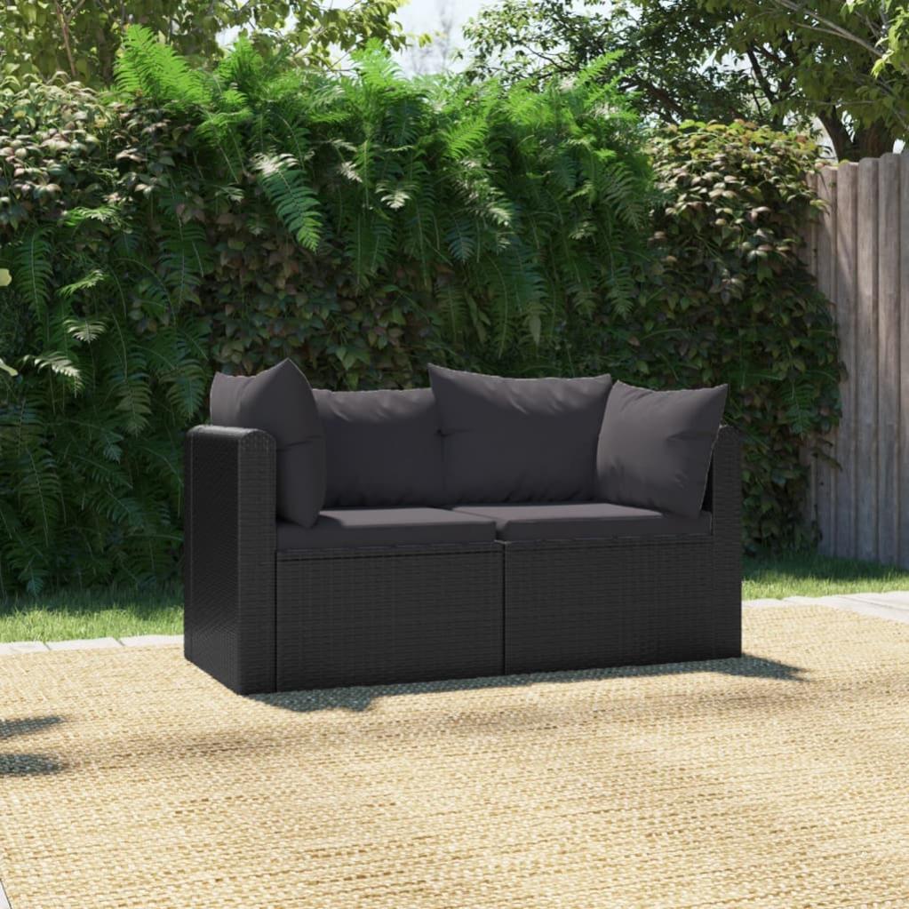 VidaXL 2 pcs conjunto sofás de jardim c/ almofadões vime PE preto Leroy Merlin