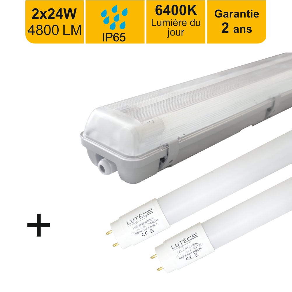 Réglette LED intégrée - Double - 1200mm - 40W - Etanche