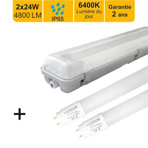Réglette LED étanche câblage traversant 150cm 55W 4000K IP65 CREALYS