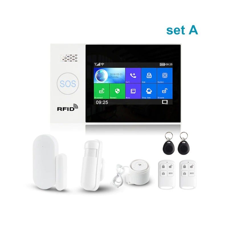 Système d'alarme de sécurité domestique intelligent Tuya SET A – Wifi, GSM,  Kit Anti-Cambriolage avec Ecran tactile, App Mobile, Contrôle à Distance