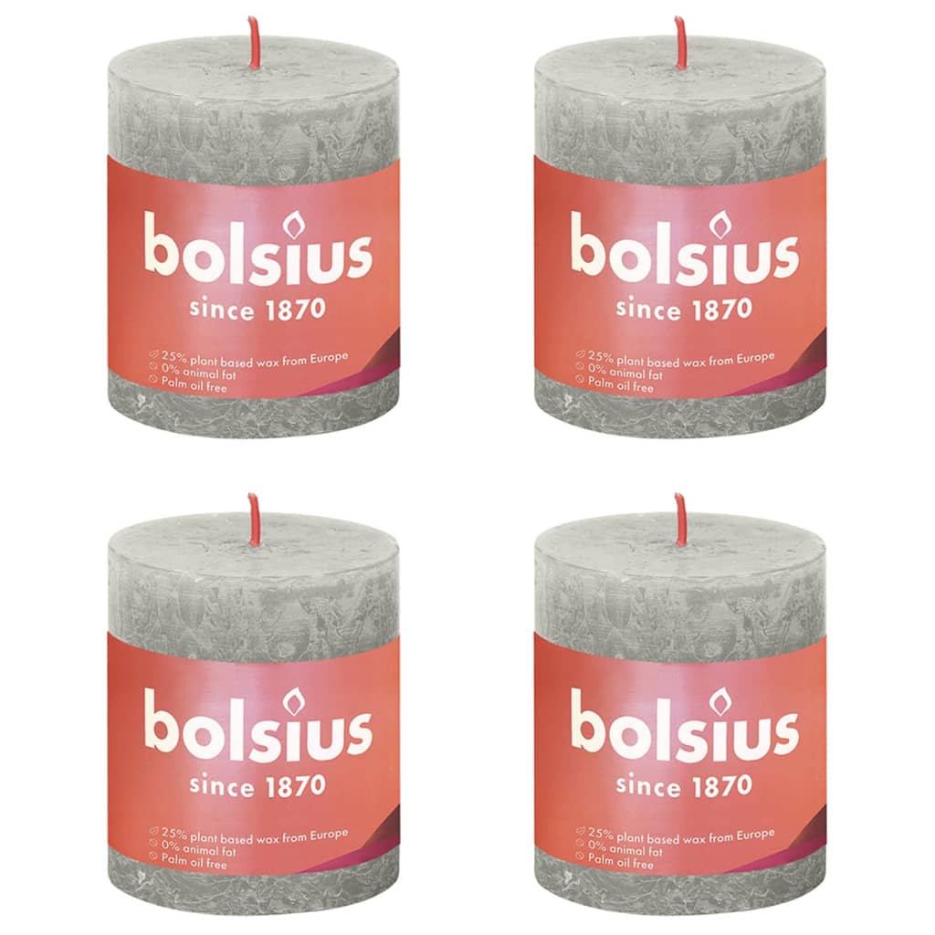 Bolsius Candele Rustiche Colonna Shine 4 pz 80x68 mm Grigio Sabbia