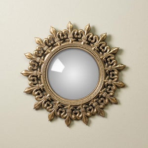 Petit miroir rond convexe bord or antique 23cm déco brocante [29715]