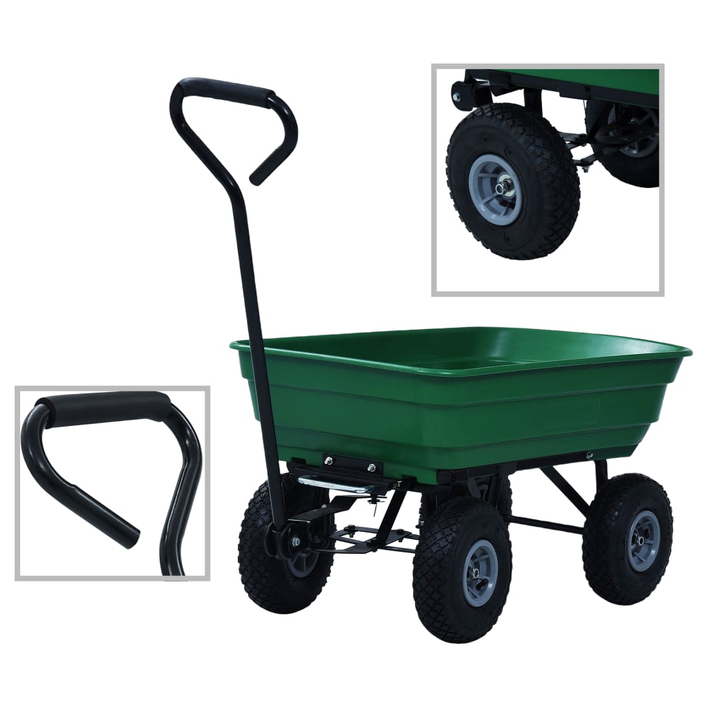 VidaXL Carrello Manuale Ribaltabile da Giardino 300 kg 75 L Verde