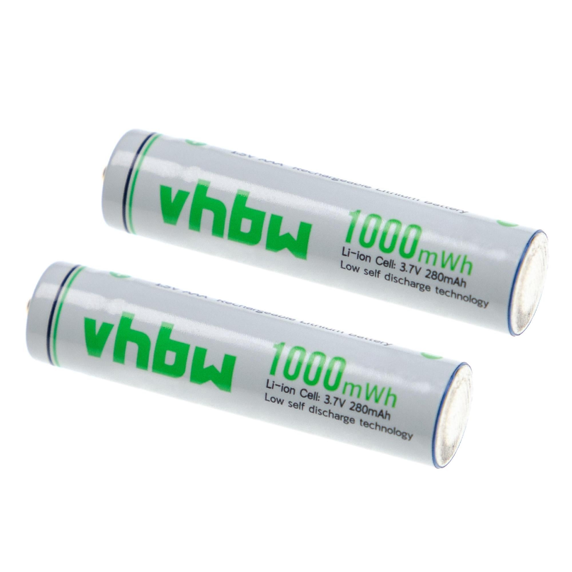 vhbw Piles rechargeables AAA micro, 2 pièces - Batteries rechargeables (280mAh, 1,5V, Li-ion) - 2