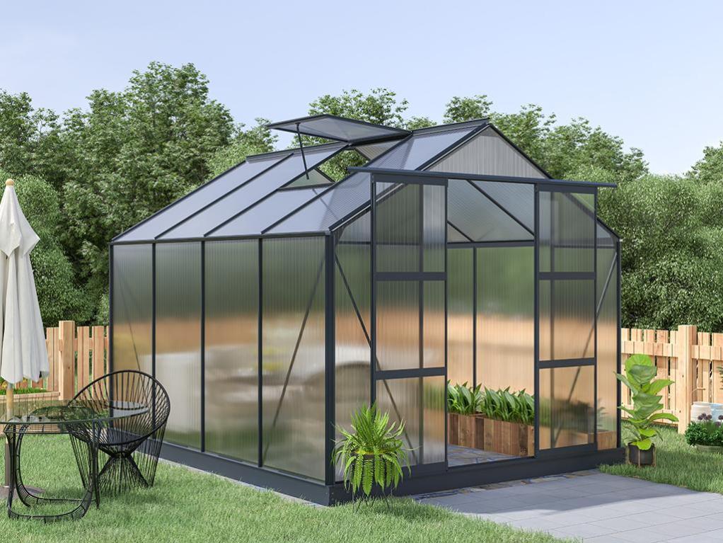Serre de Jardin en polycarbonate de 7,5 m² avec embase - Anthracite