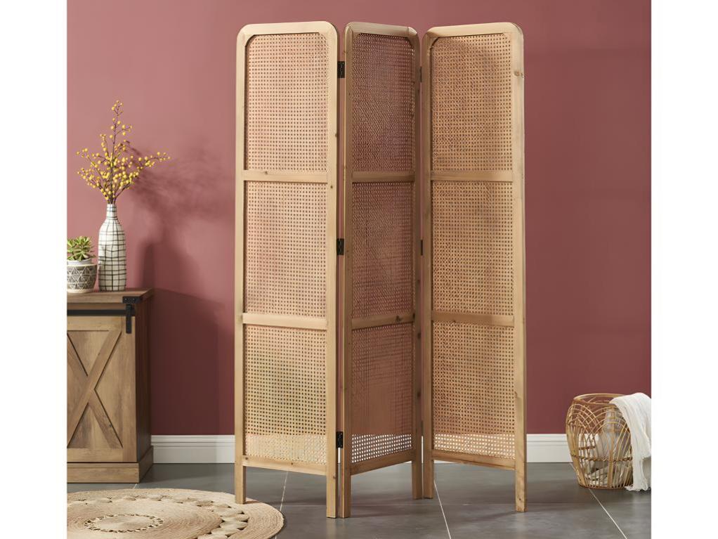 Paravent 3 Panneaux Cannage Rotin - H170 Cm - Style Bohème - Décoration Intérieur