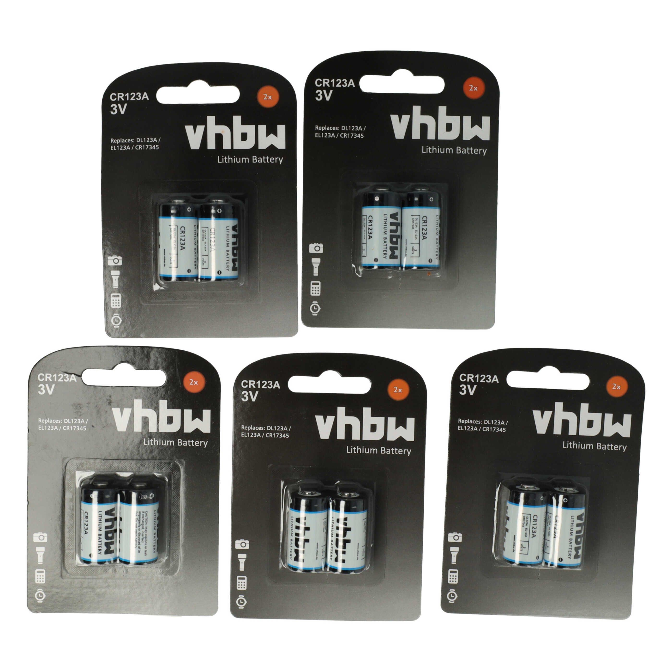 Vhbw 10x Piles remplacement pour CR123a, CR17345, CR17435, DL123A