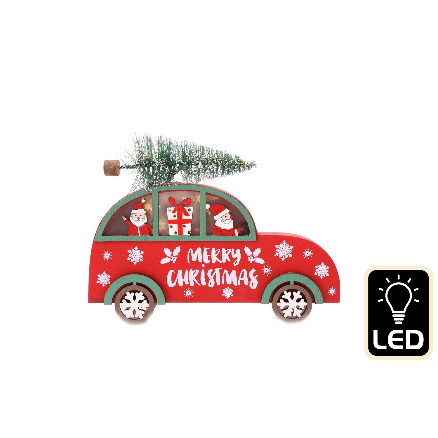 Décoration lumineuse Sapin sur voiture de Noël 20 cm - Rouge
