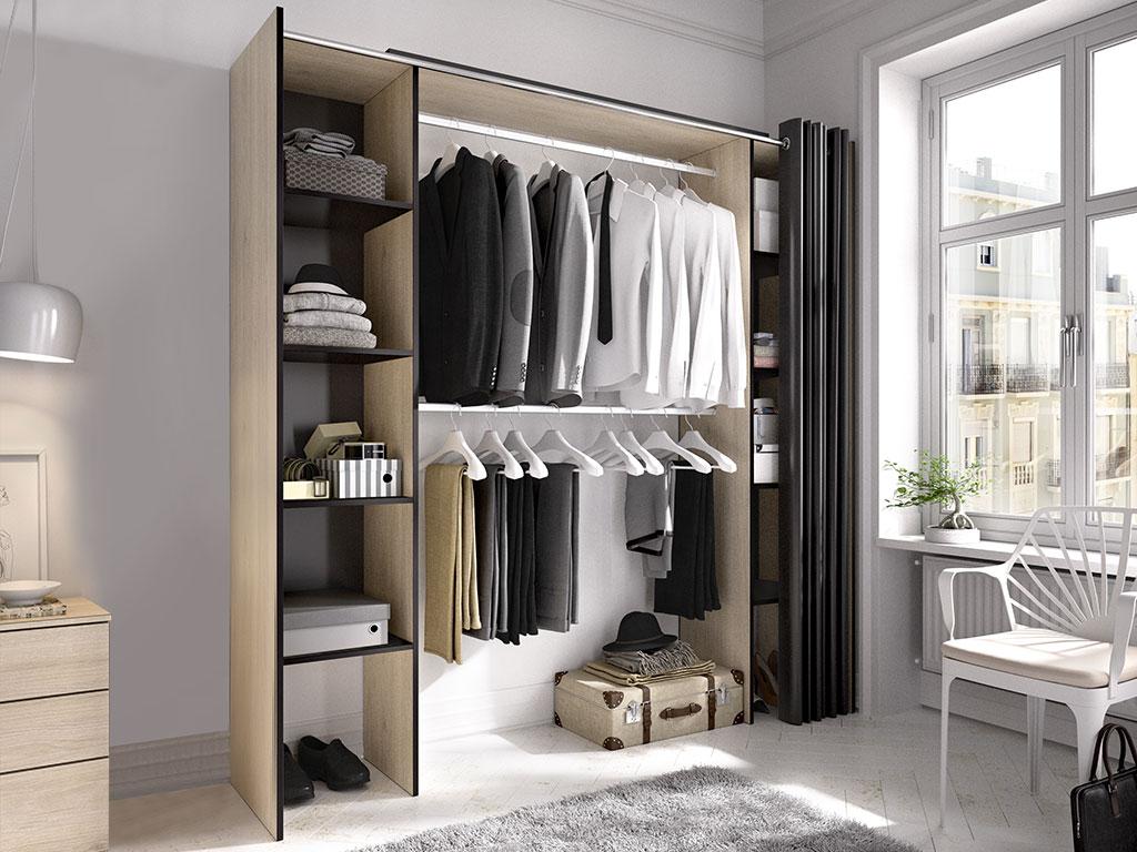 Dressing extensible DORIAN avec rideau L110/180 cm Coloris Chêne