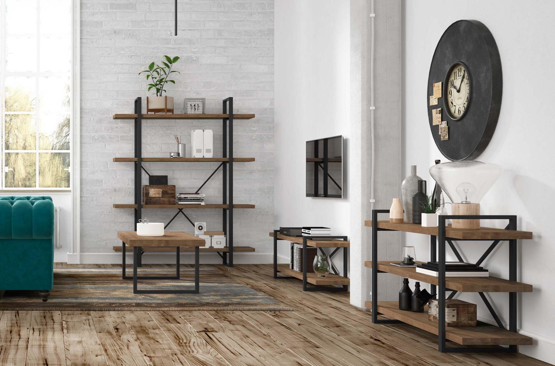 Bibliothèque Avec 5 Étagères Coloris Chêne Américain / Noir - Largeur 150 X Profondeur 35 X Hauteur 180 Cm - 3