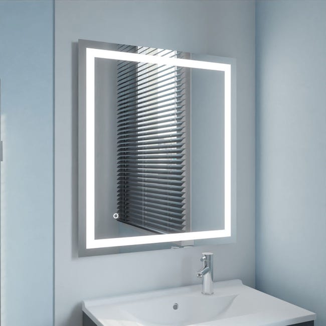 Miroir de salle de bain à LED - Angle arrondi - Rectangulaire - À fixer au  mur