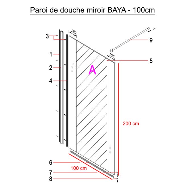 PAROI DE DOUCHE BAYA - MIROIR 8 mm - IDEE O