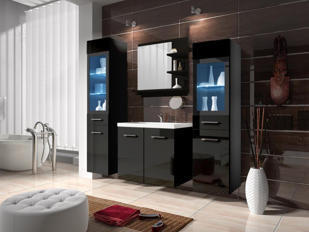 Ensemble LAURINE à leds - meubles de salle de bain - laqué noir | Leroy