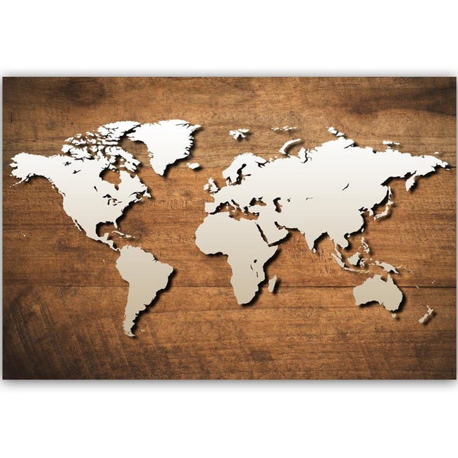 Tableau carte du monde sur une planche en bois - 120 x 80 cm