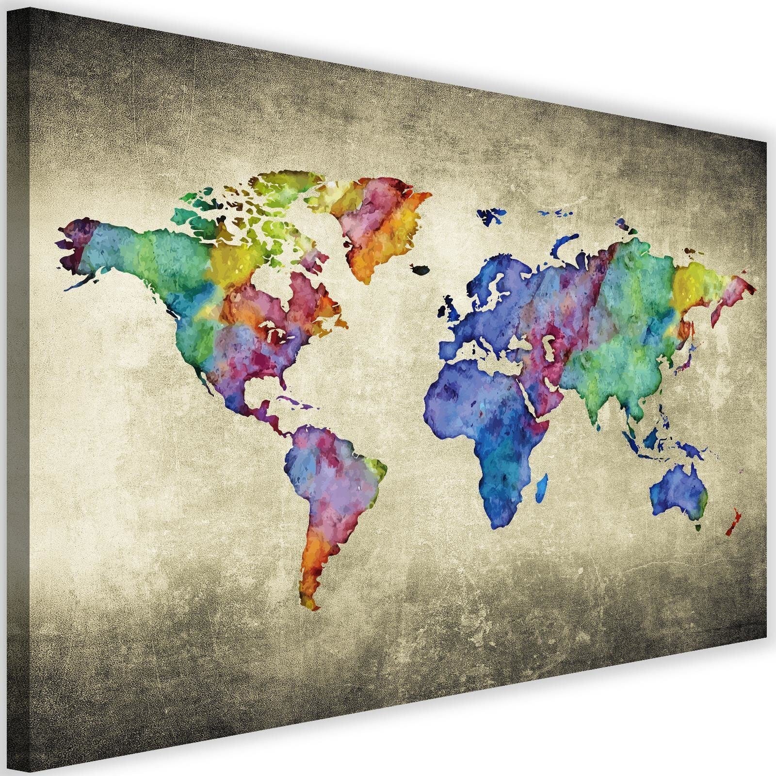 Tableau carte du monde vintage colorée - 90 x 60 cm