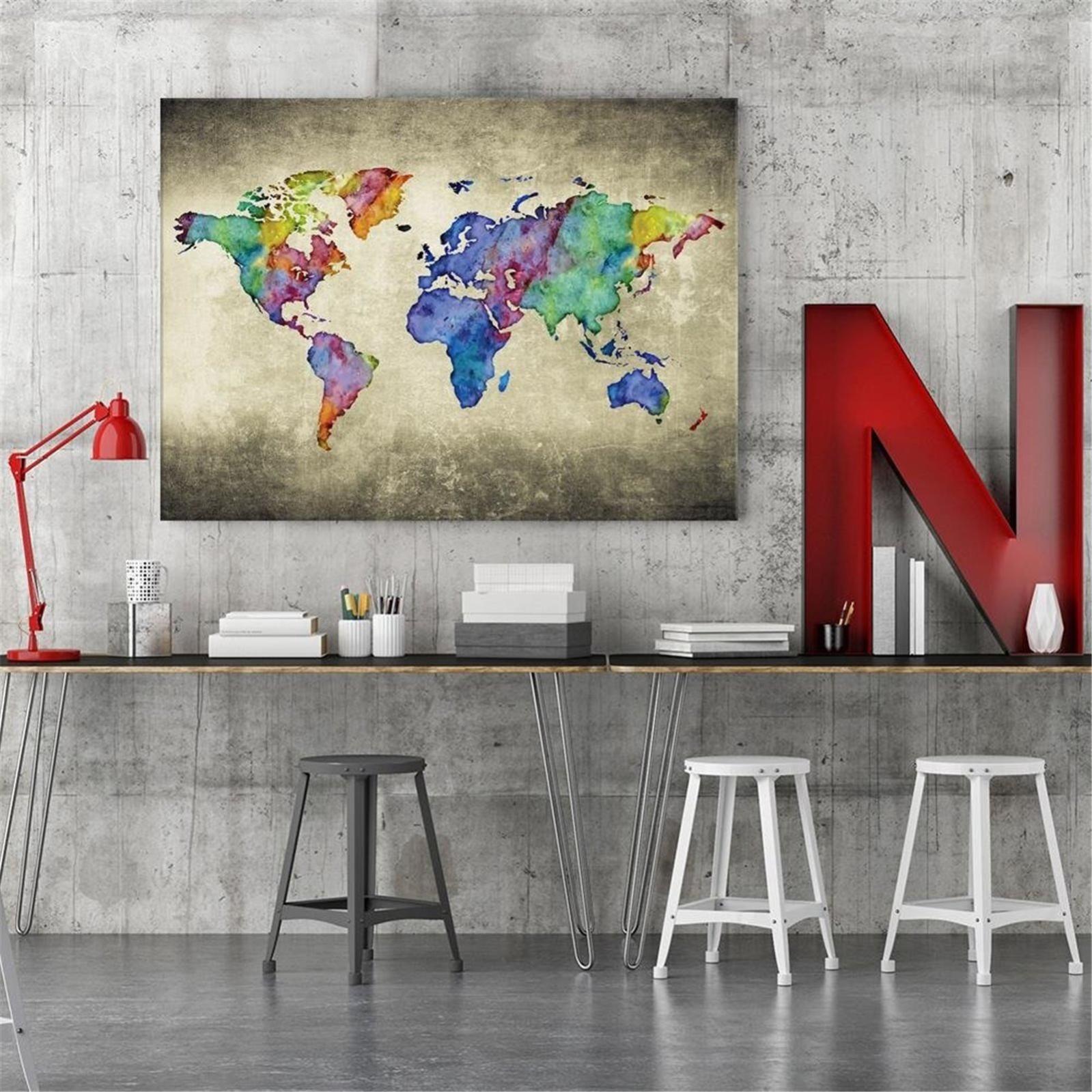 Tableau Carte Du Monde Vintage Coloree 1 X 80 Cm Leroy Merlin