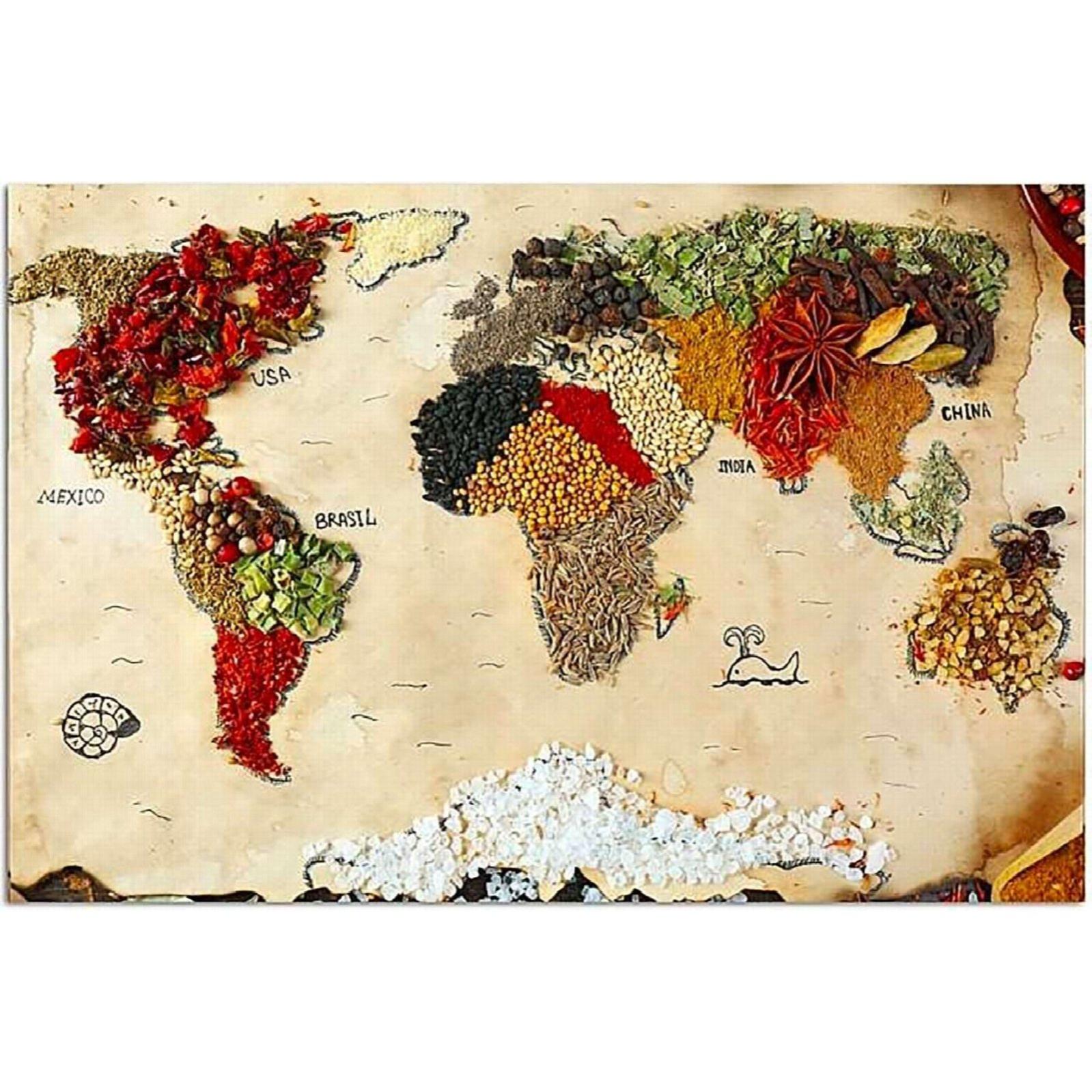 Tableau carte faite à partir de différents types d'épices - 80 x 60 cm