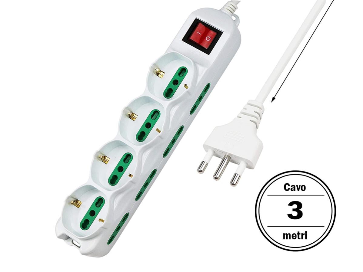 MULTIPRESA CIABATTA ELETTRICA 6 POSTI INTERRUTTORE SPINA 16 A 2 PRESE SCHUKO CAVO 1,5 M MULTIPRESE UNIVERSALE SCRIVANIA - Foto 10