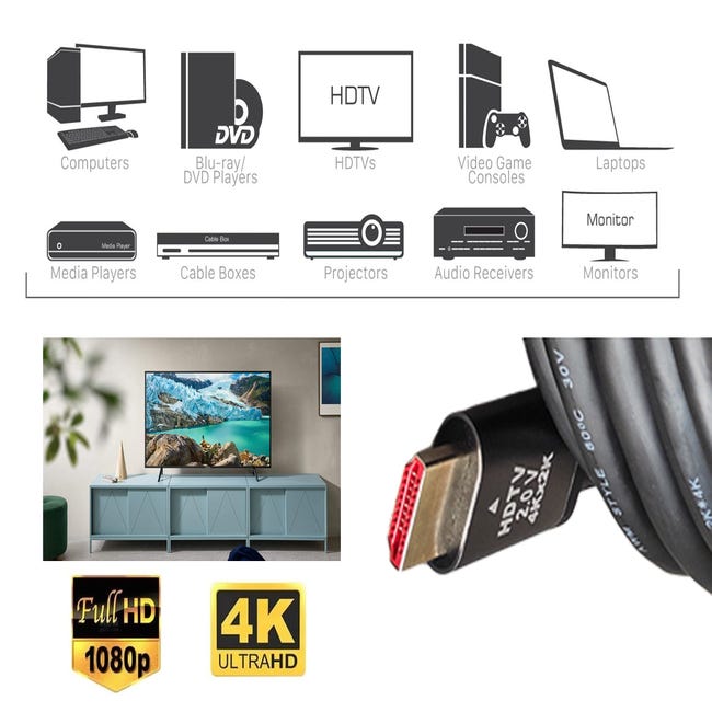 CABLE HDMI PROTECH LUX 4K 15M - Vente de Matériel, Mobilier & Accessoires  Informatiques