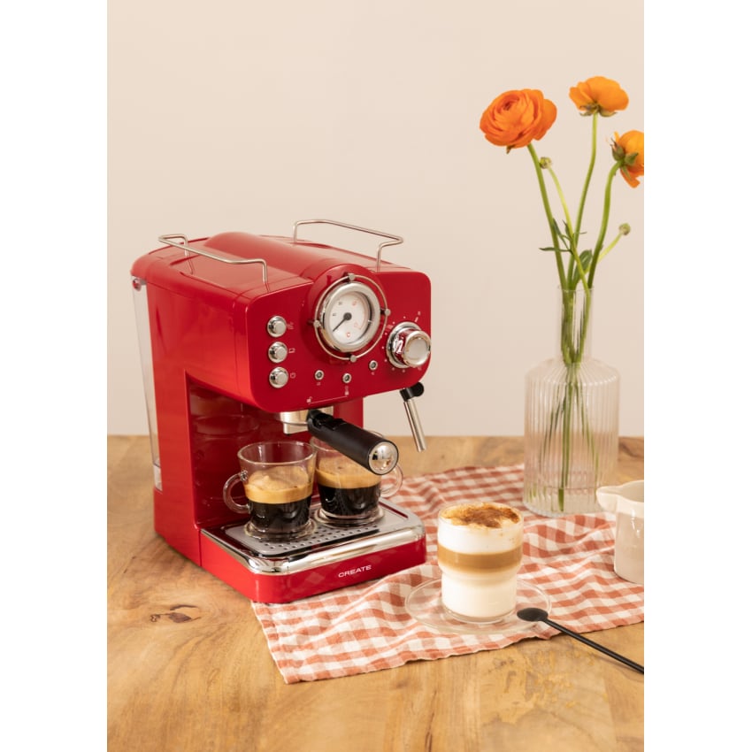 Cafetière expresso vintage THERA - IKOHS - Rouge - 15 bar - 1100W